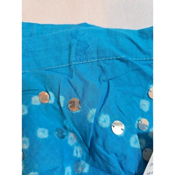 Handmade Blue boho midi skirt adjustable tie waist mirror sequins One Size New - Picture 14 of 16